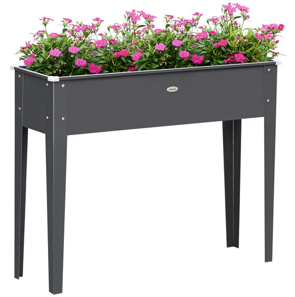 Outsunny Fioriera su piedi quadrata orto con foro di drenaggio acciaio zincato 100 x 30 x 80 cm grigio