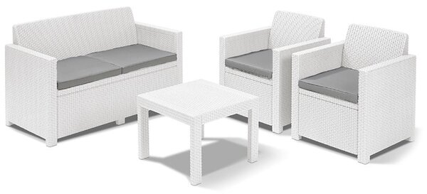 Set Salotto da Giardino in Polipropilene Divano 2 Poltrone e Tavolino Bianco