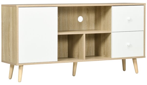 HOMCOM Mobile TV per TV fino a 45 pollici piedi in legno massiccio stile scandinavo 3 mensole 1 armadio 120 x 30 x 60 cm