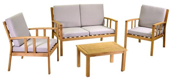 Set Salotto da Giardino in Legno Divano 2 Poltrone e Tavolino Nanchino