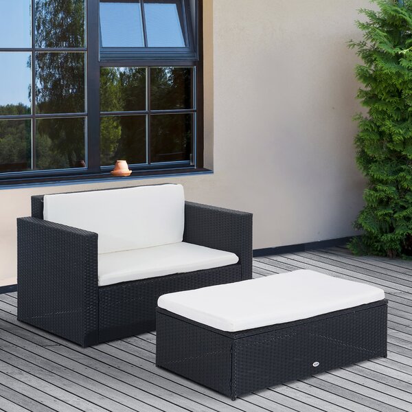 Set Salotto da Giardino in Rattan Sintetico Divano e Poggiapiedi con Cuscini Nero