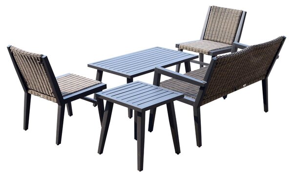 Set Salotto da Giardino in Rattan Sintetico Panca Poltroncine e Tavolo Marrone e Beige