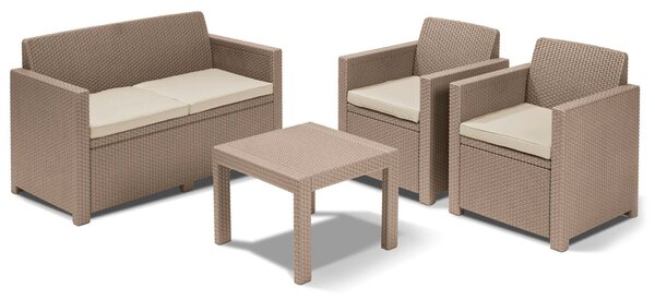 Set Salotto da Giardino in Polipropilene Divano 2 Poltrone e Tavolino Cappuccino