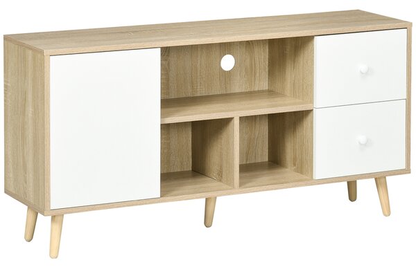 HOMCOM Mobile TV per TV fino a 45 pollici piedi in legno massiccio stile scandinavo 3 mensole 1 armadio 120 x 30 x 60 cm