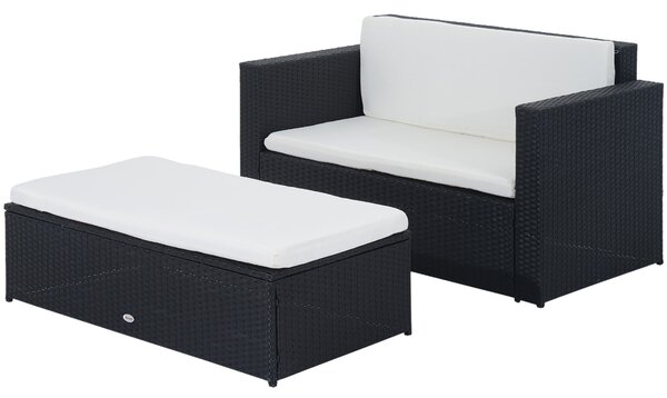 Set Salotto da Giardino in Rattan Sintetico Divano e Poggiapiedi con Cuscini Nero