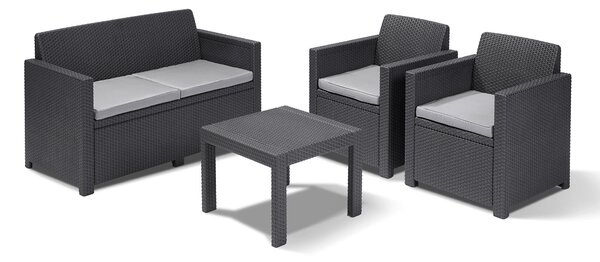 Set Salotto da Giardino in Resina Divano 2 Poltrone e Tavolino Bauer Alabama Graphite