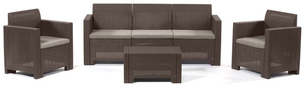 Set Salotto da Giardino in Resina Divano 2 Poltrone e Tavolino Bauer Nebraska 3 Marrone