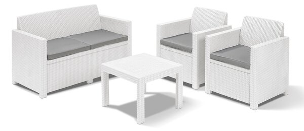 Set Salotto da Giardino in Resina Divano 2 Poltrone e Tavolino Bauer Alabama Bianco
