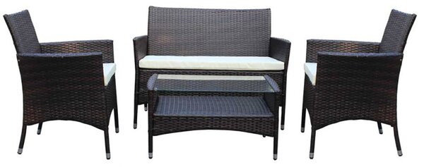 Set Salotto da Giardino in Polyrattan Divano 2 Poltrone e Tavolino Bauer Minorca Marrone