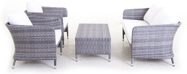Set Salotto da Giardino in Polyrattan Divano 2 Poltrone e Tavolino Bauer Riviera