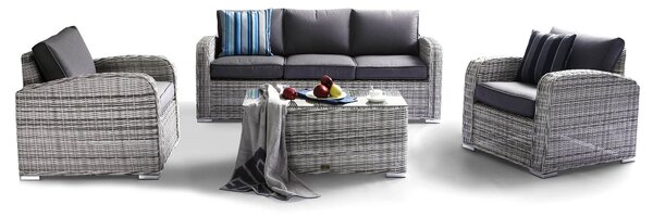 Set Salotto da Giardino in Polyrattan Divano 2 Poltrone e Tavolino Bauer Sofia Grigio