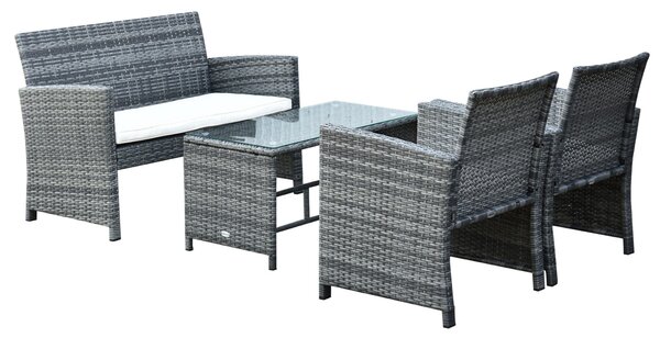 Set Mobili da Esterno in Rattan Sintetico Divanetto e 2 Poltrone con Tavolino e Cuscini Grigio