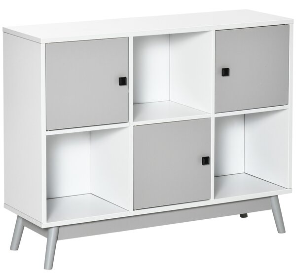 HOMCOM Buffet, mobile portaoggetti con 3 porte e 3 scomparti aperti, piedi in legno di pino, 96x30x75cm, bianco e grigio | Aosom Italy