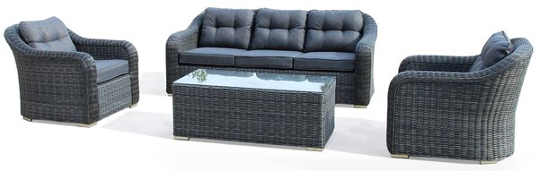 Set Salotto da Giardino in Polyrattan Divano 2 Poltrone e Tavolino Bauer Formentera Grigio