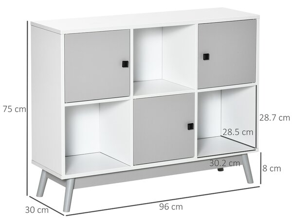 HOMCOM Buffet, mobile portaoggetti con 3 porte e 3 scomparti aperti, piedi in legno di pino, 96x30x75cm, bianco e grigio | Aosom Italy