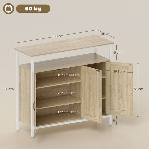 HOMCOM Buffet, mobile con 3 ante, scomparto aperto e 4 ripiani regolabili, 100 x 35 x 88 cm, legno naturale | Aosom Italy