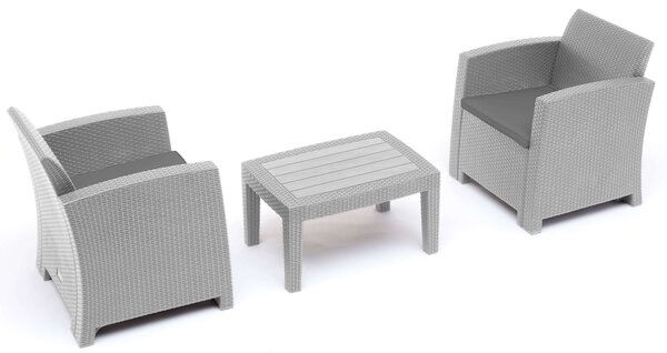 Set Salotto da Giardino in Resina 2 Poltrone e Tavolino Taddei Iseo Grigio Chiaro