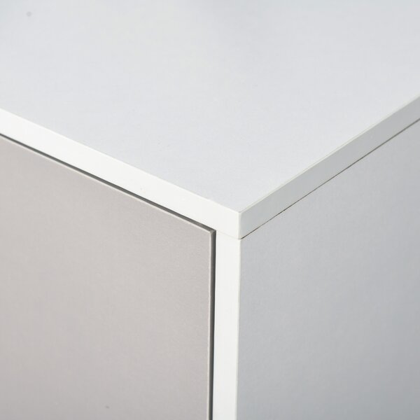 HOMCOM Buffet, mobile portaoggetti con 3 porte e 3 scomparti aperti, piedi in legno di pino, 96x30x75cm, bianco e grigio | Aosom Italy