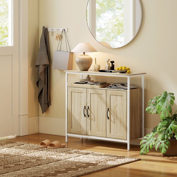 HOMCOM Buffet, mobile con 3 ante, scomparto aperto e 4 ripiani regolabili, 100 x 35 x 88 cm, legno naturale | Aosom Italy