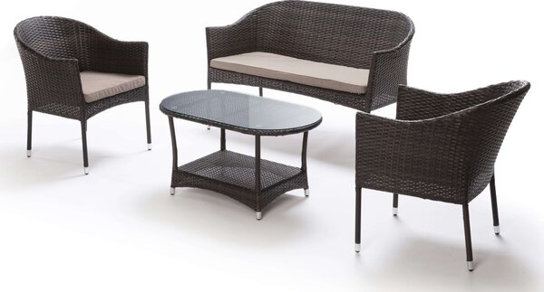 Set Salotto da Giardino in Wicker Divano 2 Poltrone e Tavolino Taddei Atlanta Marrone Scuro