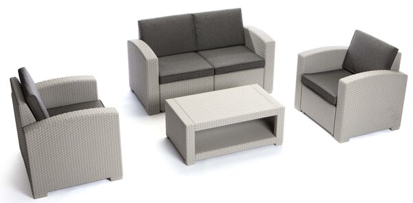 Set Salotto da Giardino in Resina Divano 2 Poltrone e Tavolino Taddei Como Grigio Chiaro