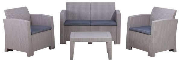 Set Salotto da Giardino in Resina Divano 2 Poltrone e Tavolino Taddei Iseo Grigio Chiaro