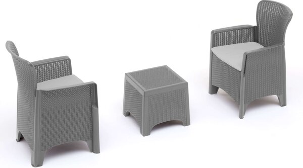 Set Salotto da Giardino in Resina 2 Poltrone e Tavolino Taddei Idro Grigio Scuro