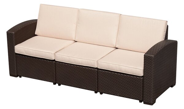 Divano da Esterno a 3 Posti in Rattan Sintetico con Cuscini Marrone 199x71x75 cm
