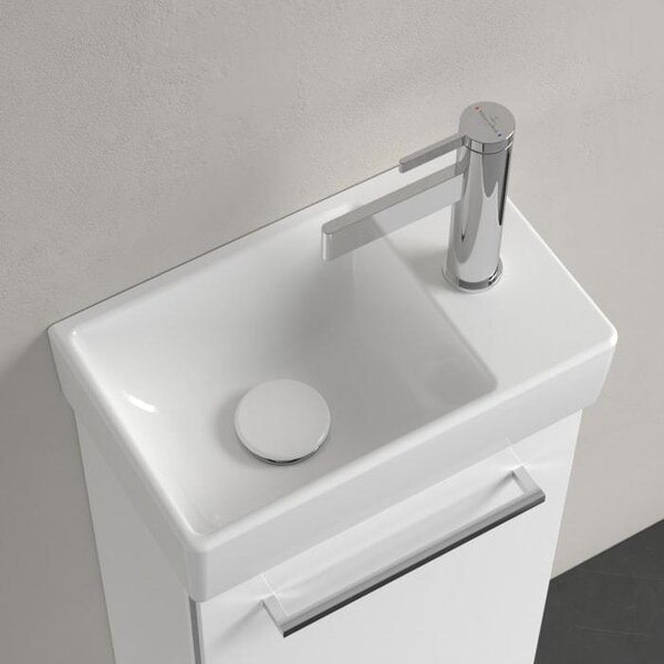 Lavabo Villeroy & Boch Avento 43003L, 360 x 220 mm, rettangolare, vasca a sinistra, 1 foro per rubinetto, foro centrale, senza troppopieno, bianco alpino, 1 pz