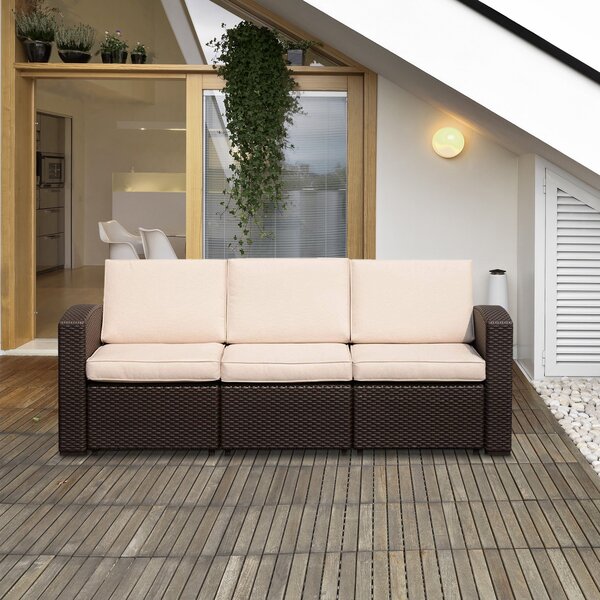 Divano da Esterno a 3 Posti in Rattan Sintetico con Cuscini Marrone 199x71x75 cm