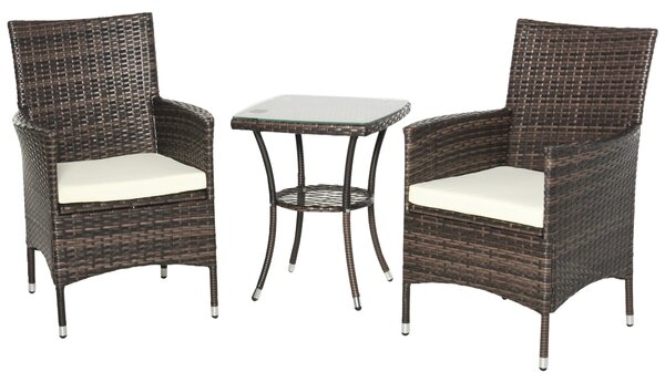 Set Salotto da Giardino in Rattan Sintetico 2 Poltrone e Tavolino Marrone