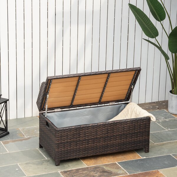 Baule Cassapanca da Esterno in Rattan Sintetico 102x51x51 cm Marrone