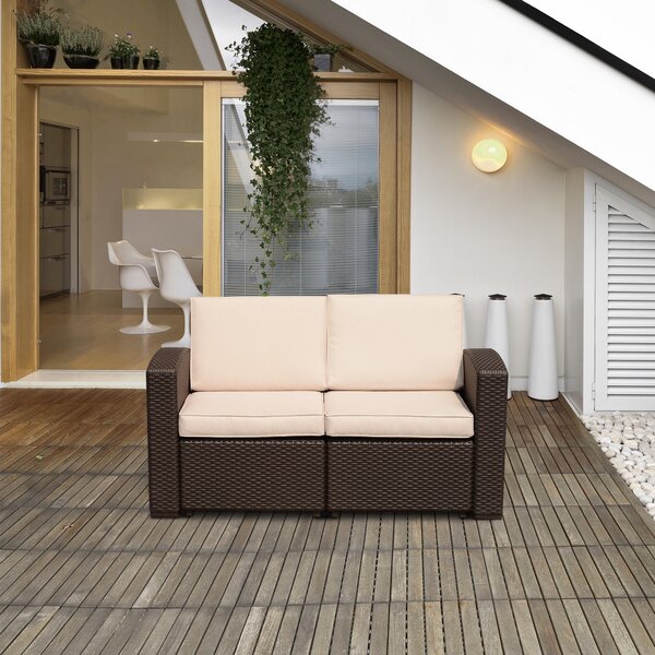 Divano 2 Posti da Giardino in Rattan Sintetico Marrone