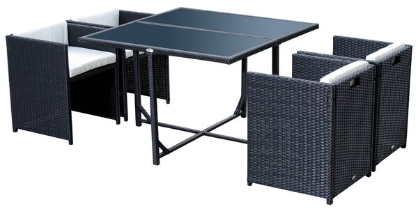 Set Salotto da Giardino in Rattan Sintetico 4 Poltrone e Tavolino Nero
