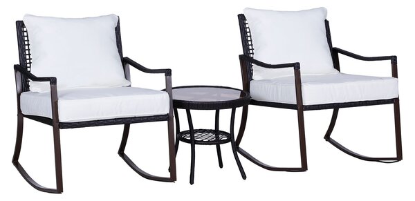Set Salotto da Giardino in Rattan Sintetico 2 Poltrone a Dondolo e Tavolino Marrone
