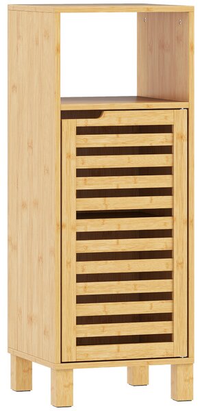 HOMCOM Mobile bagno, ripiano aperto, armadio, legno di bambù, porta a lamelle, marrone chiaro | Aosom Italy