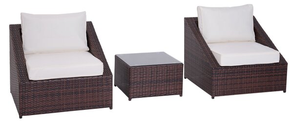 Set Salotto da Giardino in Rattan Sintetico 2 Poltrone e Tavolino Marrone