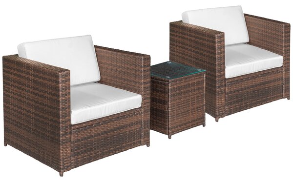 Set Salotto da Giardino in Rattan Sintetico 2 Divani e Tavolino Marrone