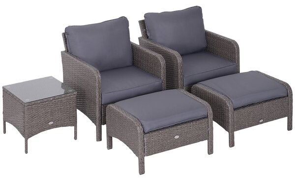 Set Salotto da Giardino in Rattan Sintetico 2 Divani 2 Pouf e Tavolino Grigio