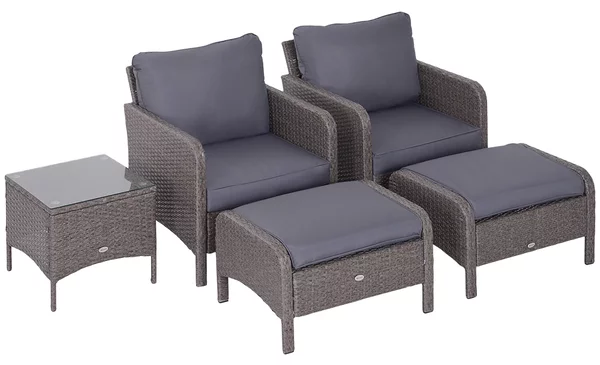 Set Salotto da Giardino in Rattan Sintetico 2 Divani 2 Pouf e Tavolino Grigio