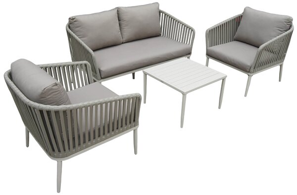 Set Salotto da Giardino in Alluminio e Corda Divano 2 Poltrone e Tavolino Boheme