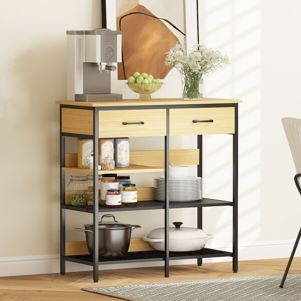 HOMCOM Sideboard, credenza con 2 cassetti, 3 ripiani aperti mobile da cucina per cucina, soggiorno 90 x 40 x 91 cm, Legno naturale | Aosom Italy