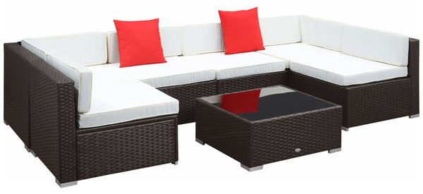 Set Salotto da Giardino in Rattan Sintetico 6 Poltrone e Tavolino Marrone