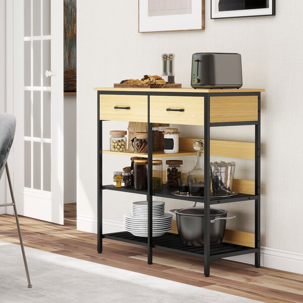 HOMCOM Sideboard, credenza con 2 cassetti, 3 ripiani aperti mobile da cucina per cucina, soggiorno 90 x 40 x 91 cm, Legno naturale | Aosom Italy