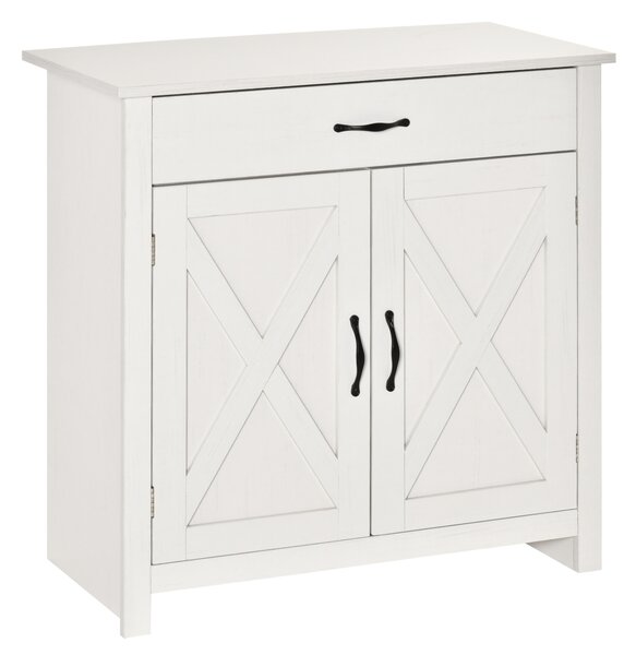 HOMCOM Credenza salone, mobile contenitore con cassetto, 2 porte stile fienile e ripiano regolabile, 80 x 39,7 x 80 cm, bianco | Aosom Italy