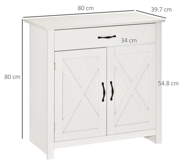 HOMCOM Credenza salone, mobile contenitore con cassetto, 2 porte stile fienile e ripiano regolabile, 80 x 39,7 x 80 cm, bianco | Aosom Italy