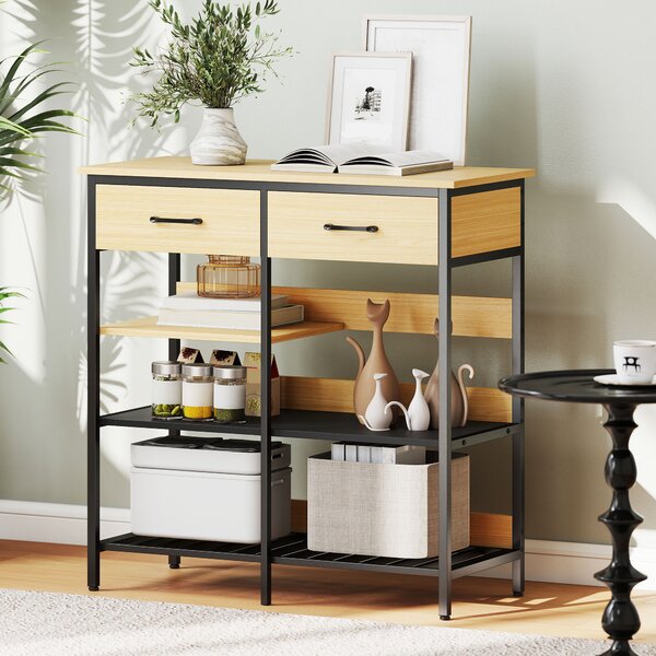 HOMCOM Sideboard, credenza con 2 cassetti, 3 ripiani aperti mobile da cucina per cucina, soggiorno 90 x 40 x 91 cm, Legno naturale | Aosom Italy