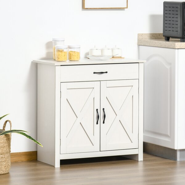 HOMCOM Credenza salone, mobile contenitore con cassetto, 2 porte stile fienile e ripiano regolabile, 80 x 39,7 x 80 cm, bianco | Aosom Italy