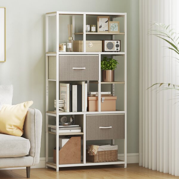 HOMCOM Scaffale contenitore 6 livelli, libreria con 2 cassetti in tessuto, 9 ripiani aperti, 72,5 x 30 x 150 cm, bianco | Aosom Italy