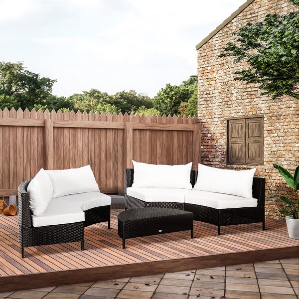 Set Salotto da Giardino Divano in Rattan Sintetico e Tavolino Nero